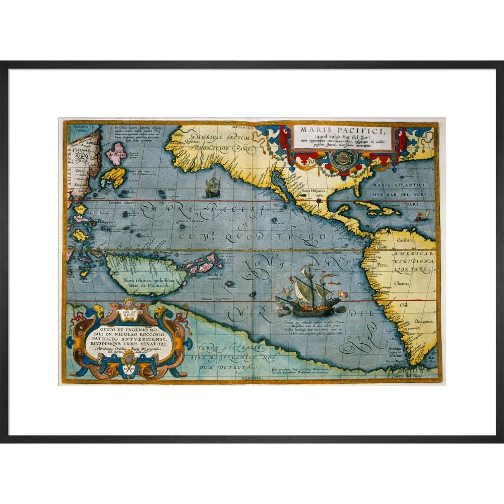 Map of the Pacific Ocean print in black frame