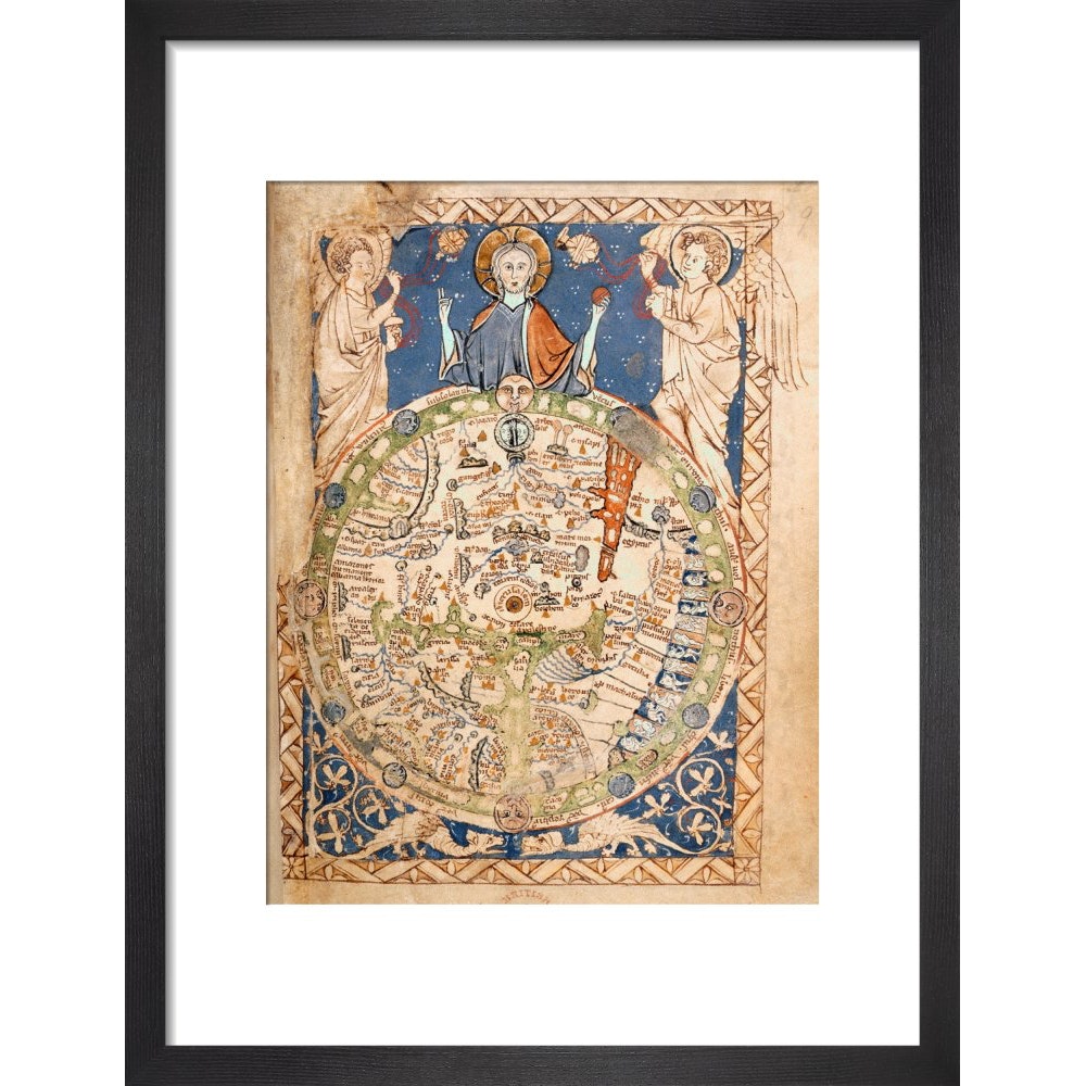 Psalter World Map print in black frame