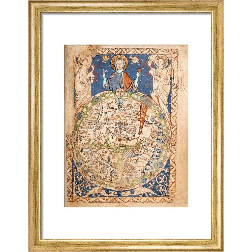 Psalter World Map print in gold frame