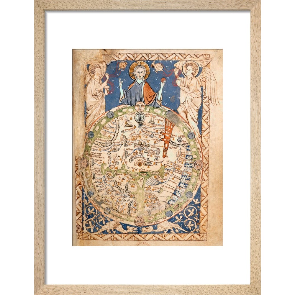Psalter World Map print in natural frame