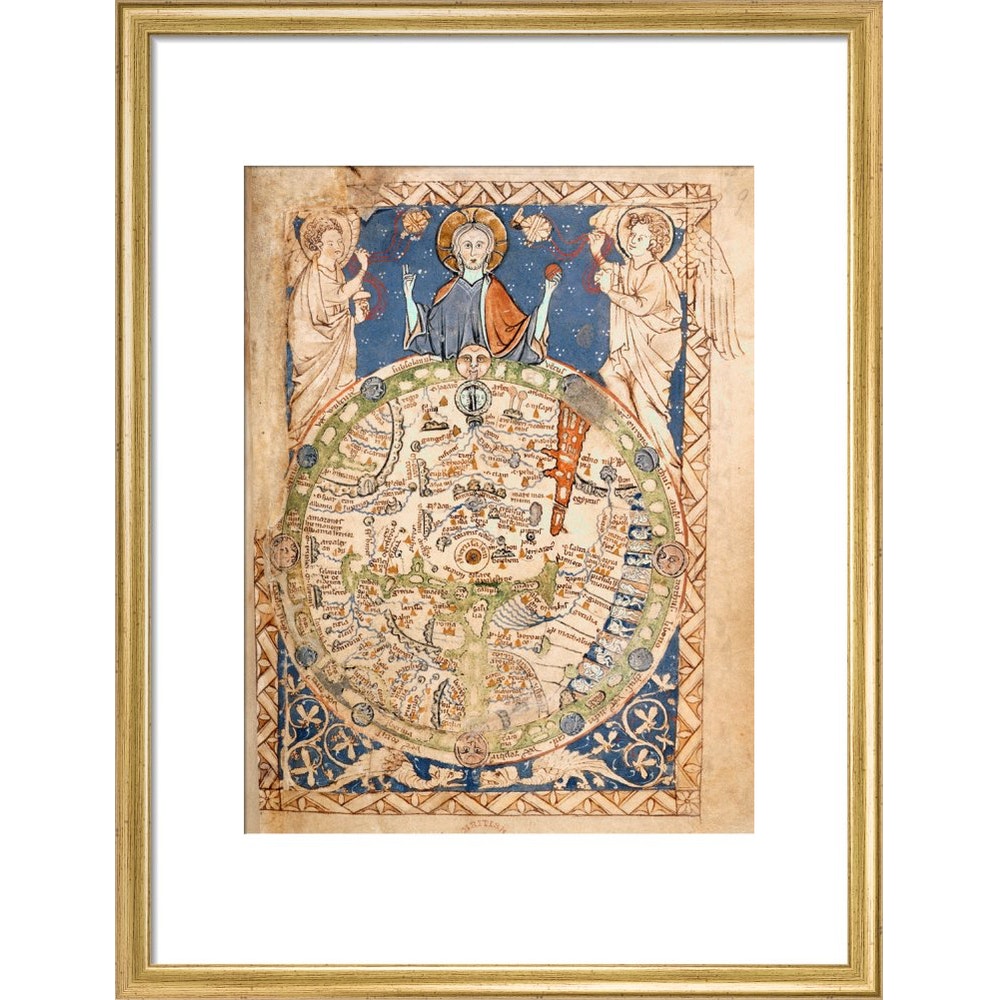 Psalter World Map print in gold frame