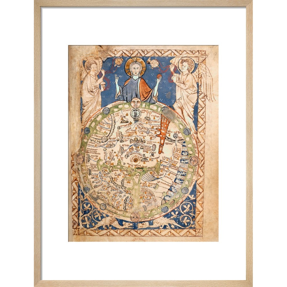 Psalter World Map print in natural frame