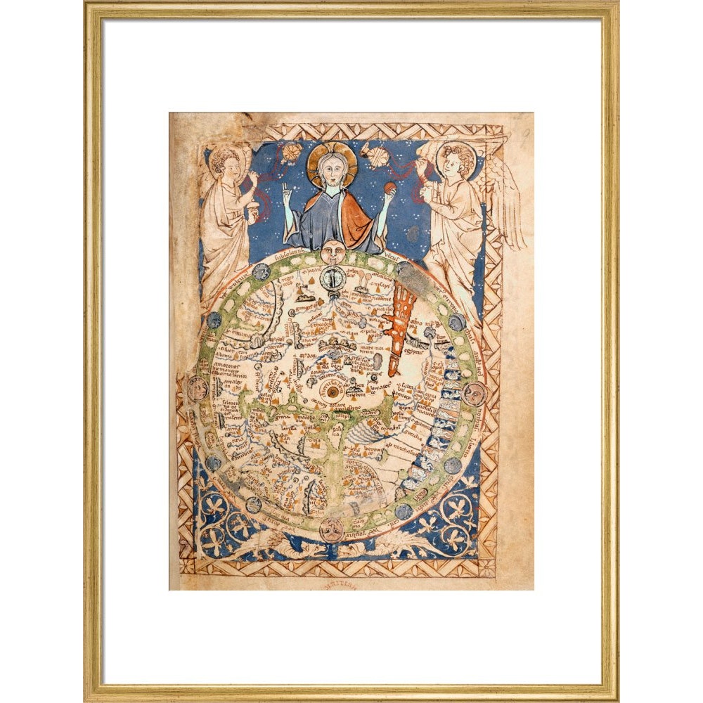 Psalter World Map print in gold frame