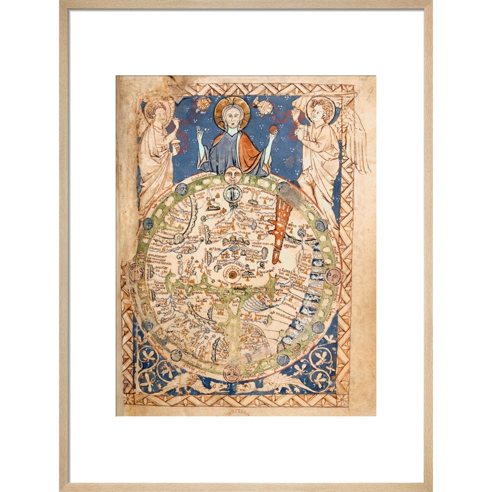 Psalter World Map print in natural frame