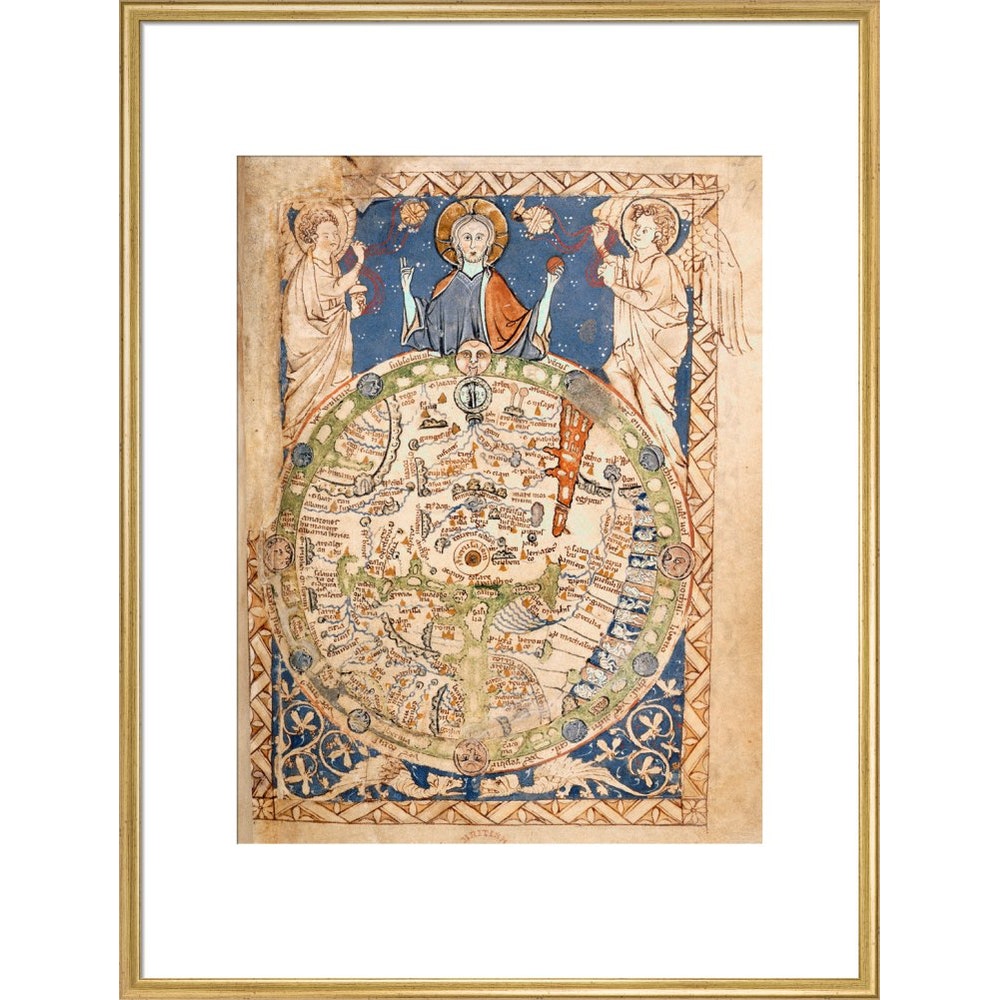 Psalter World Map print in gold frame