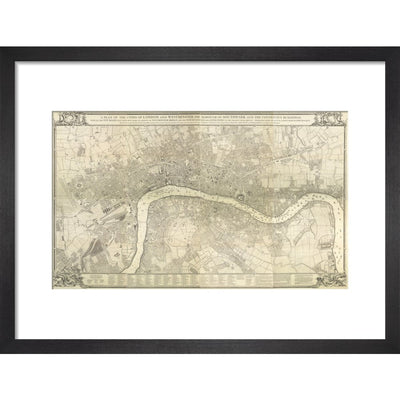 Rocque map of London 1745 print in black frame