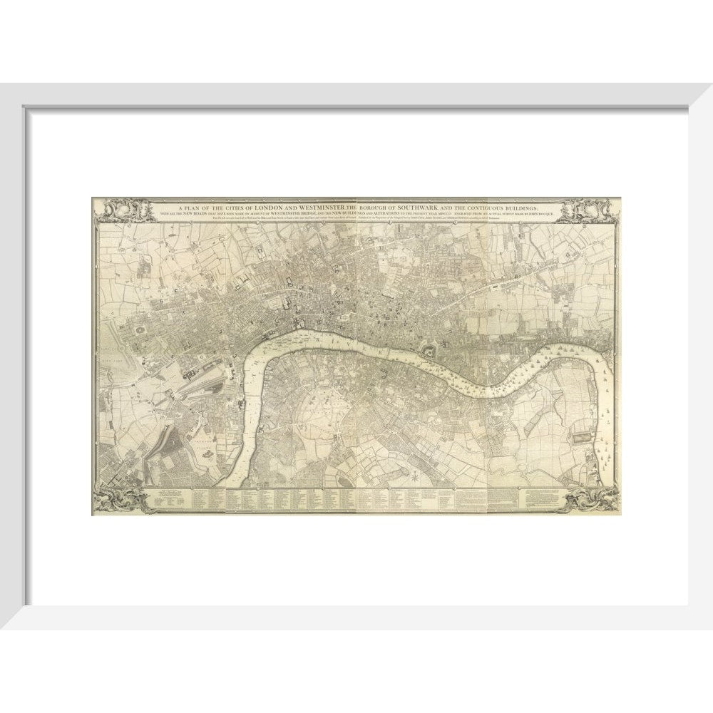 Rocque map of London 1745 print in white frame