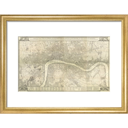 Rocque map of London 1745 print in gold frame
