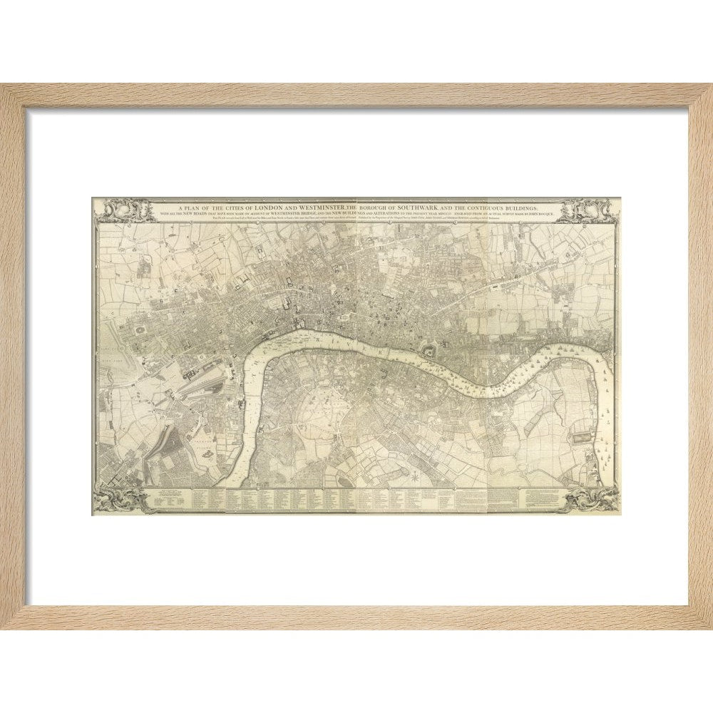 Rocque map of London 1745 print in natural frame