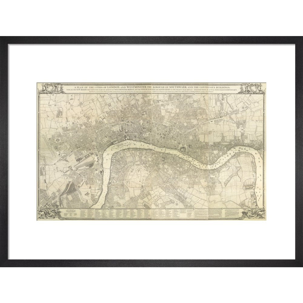 Rocque map of London 1745 print in black frame