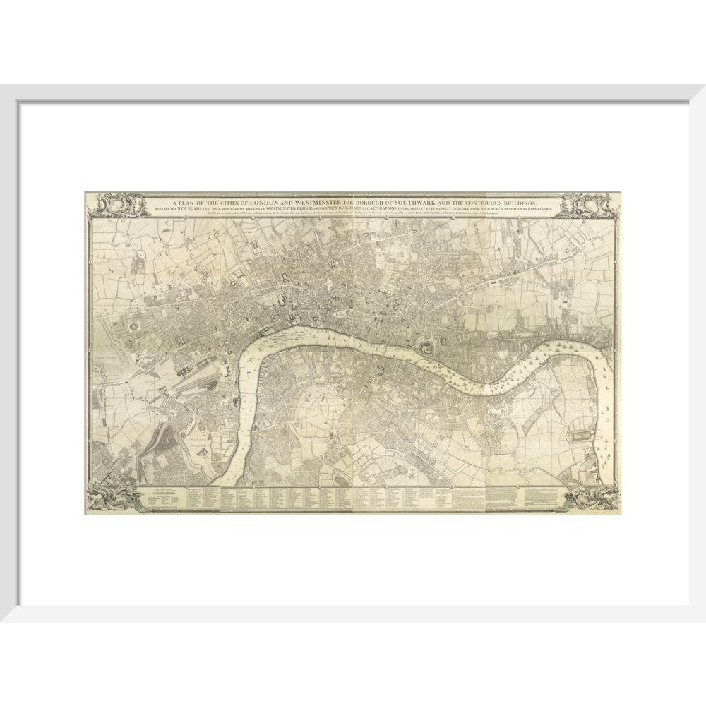 Rocque map of London 1745 print in white frame