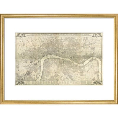 Rocque map of London 1745 print in gold frame