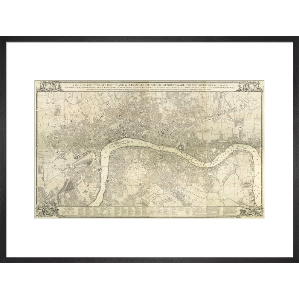 Rocque map of London 1745 print in black frame