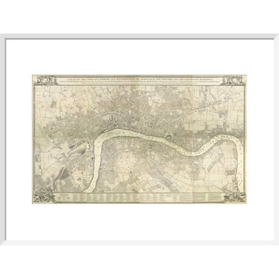 Rocque map of London 1745 print in white frame