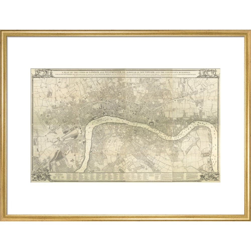 Rocque map of London 1745 print in gold frame