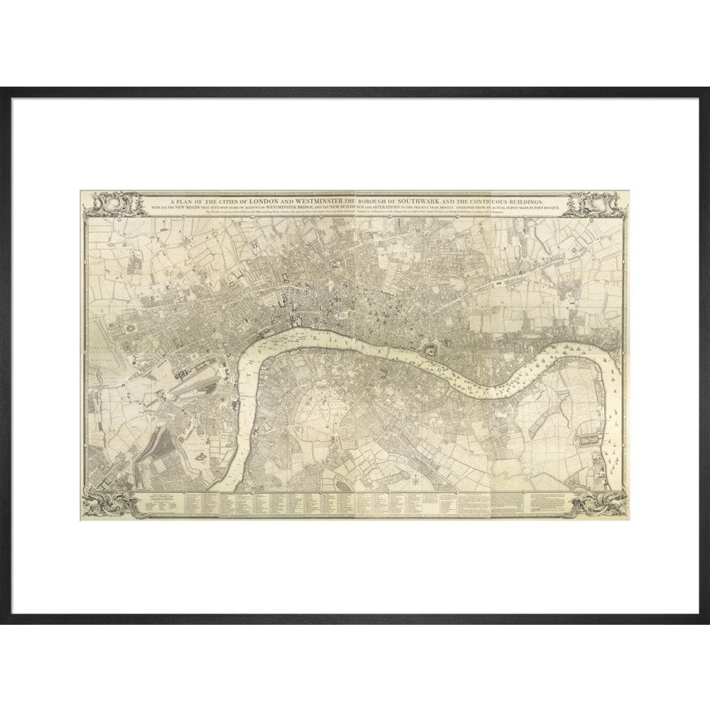 Rocque map of London 1745 print in black frame
