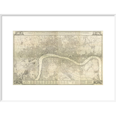 Rocque map of London 1745 print in white frame
