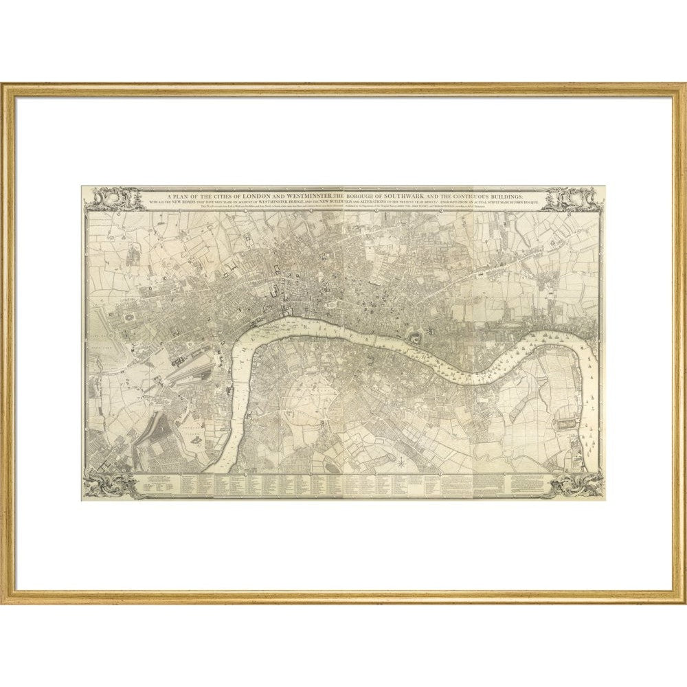 Rocque map of London 1745 print in gold frame