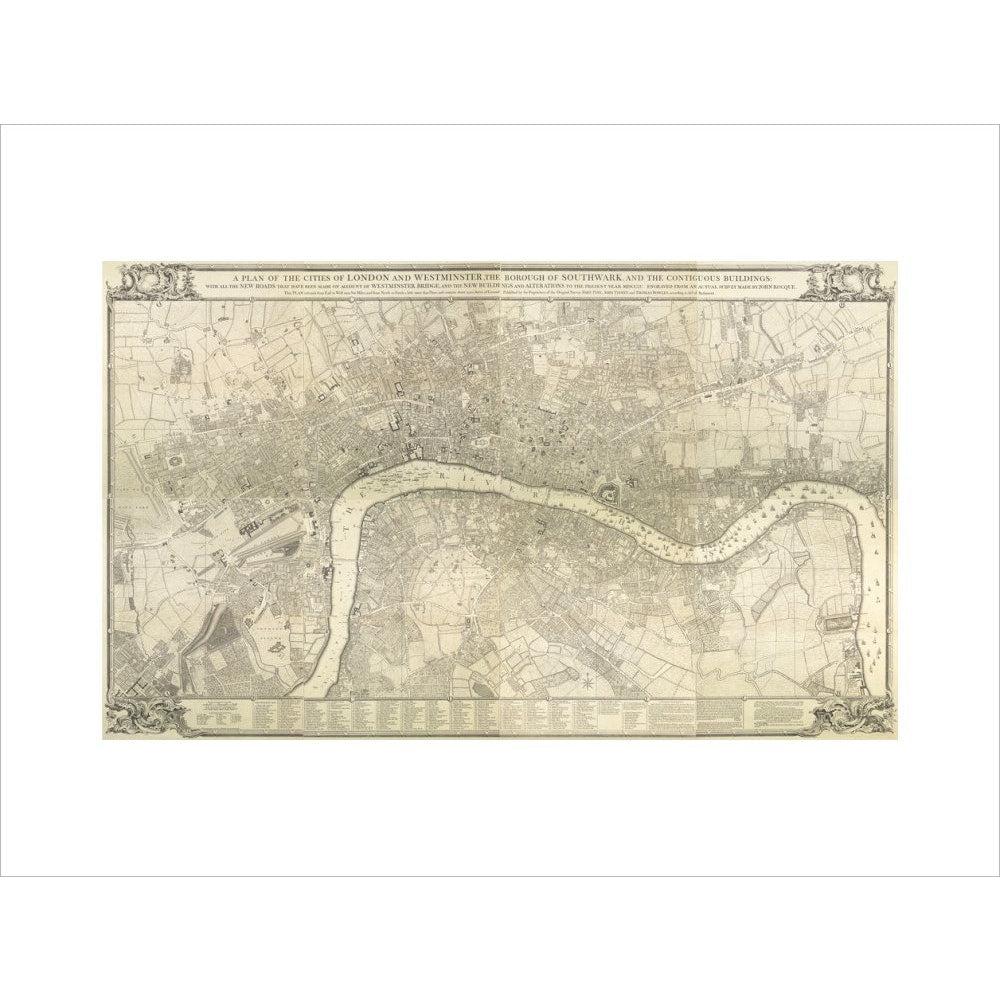 Rocque map of London 1745 print unframed