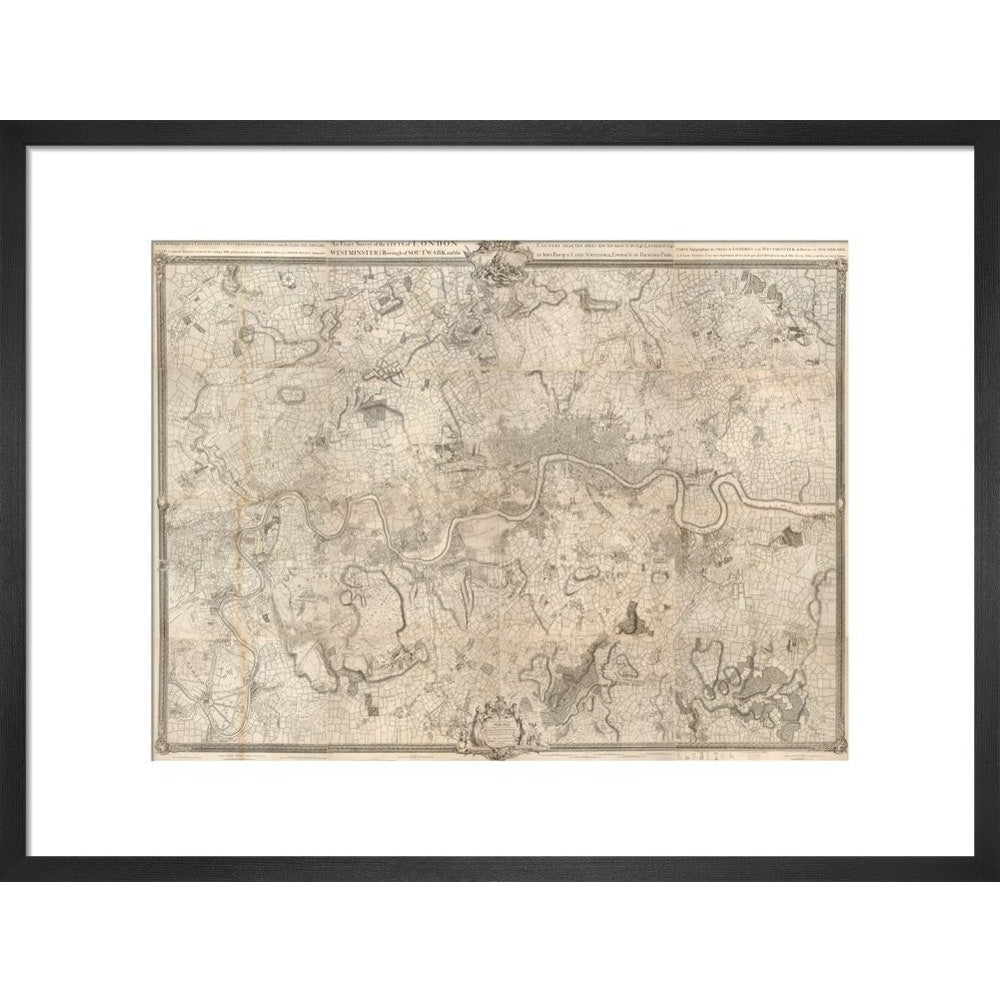 Rocque map of London and Westminster print in black frame