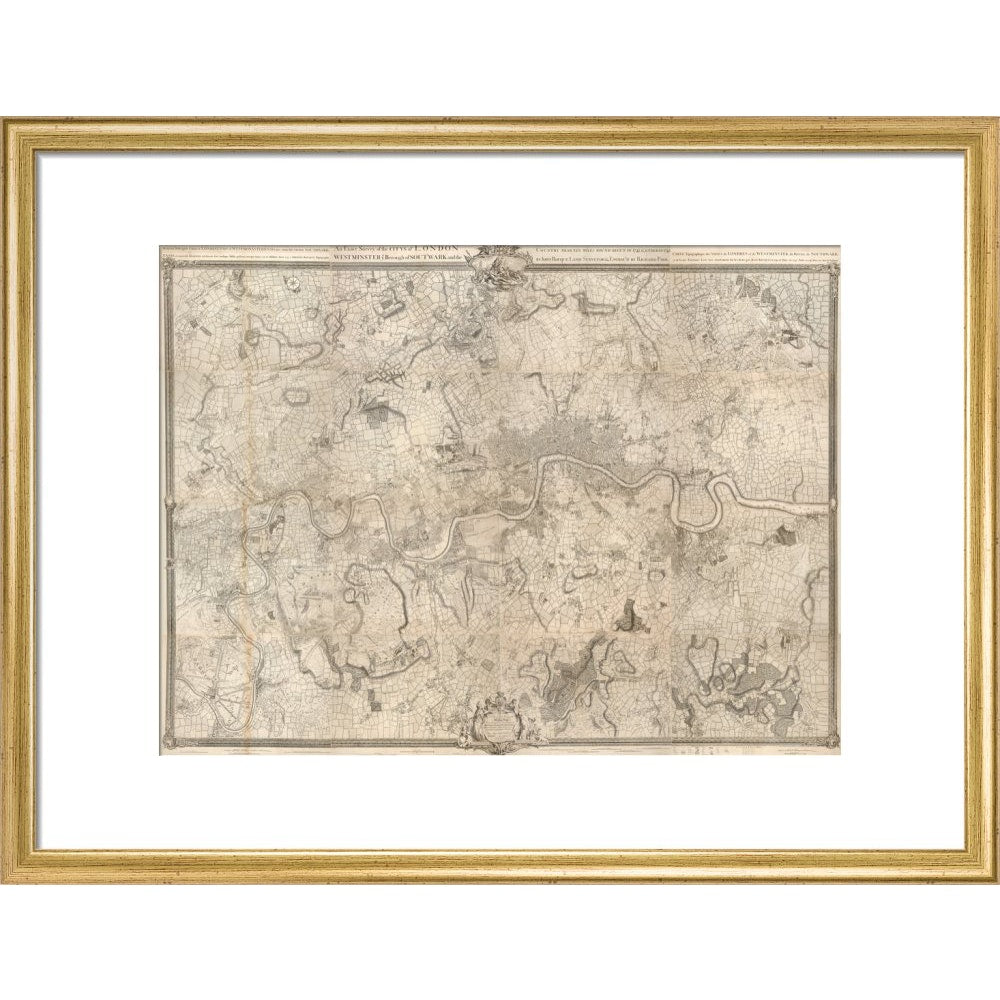 Rocque map of London and Westminster print in gold frame