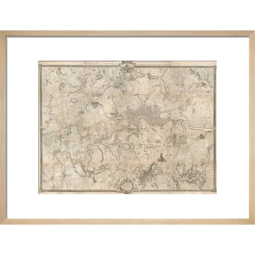 Rocque map of London and Westminster print in natural frame