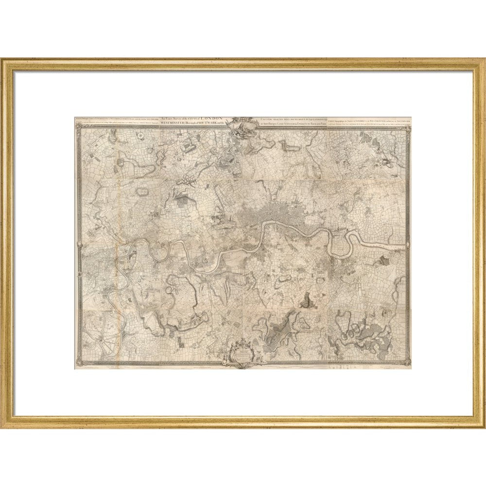 Rocque map of London and Westminster print in gold frame