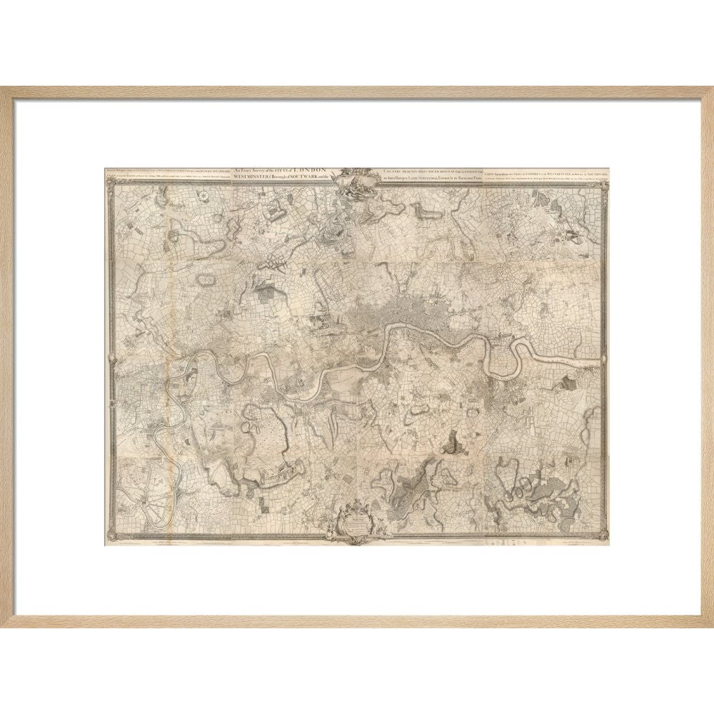 Rocque map of London and Westminster print in natural frame