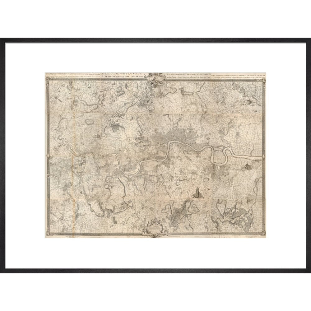 Rocque map of London and Westminster print in black frame