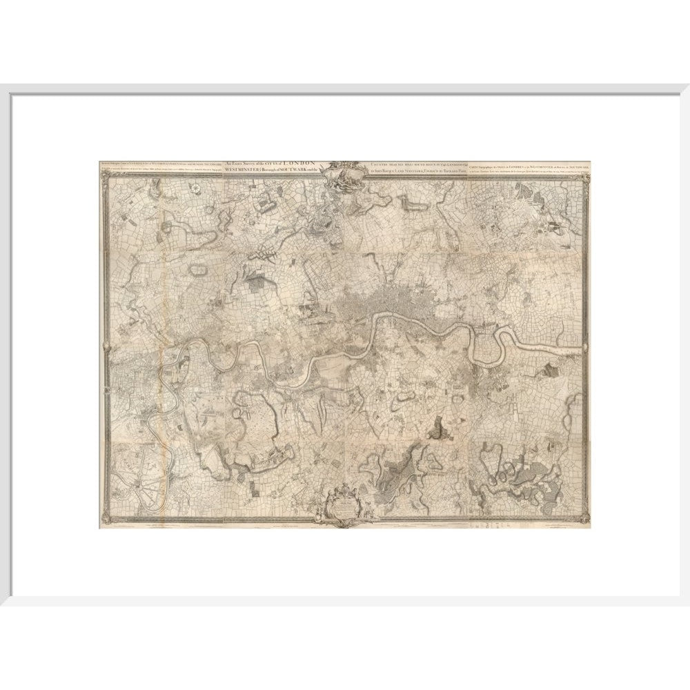 Rocque map of London and Westminster print in white frame