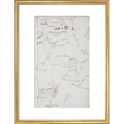 Samuel Coleridge's Lakes notebook print in gold frame