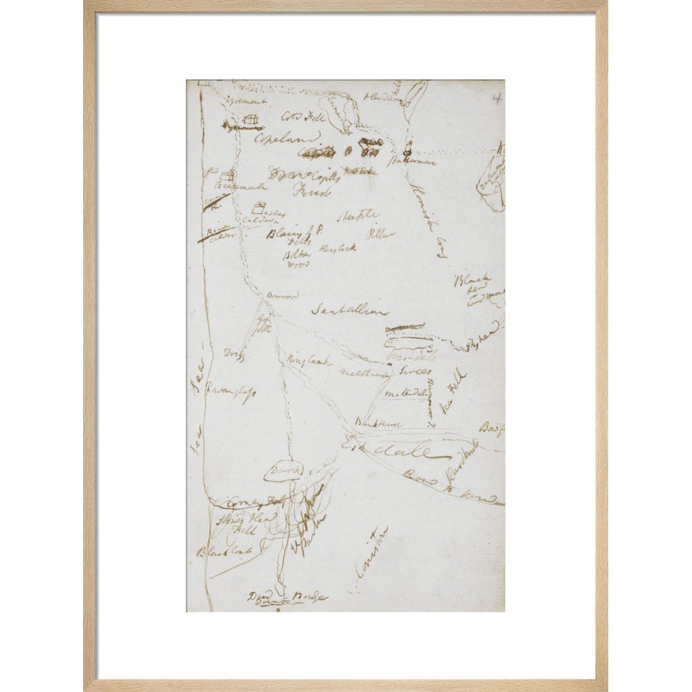 Samuel Coleridge's Lakes notebook print in natural frame