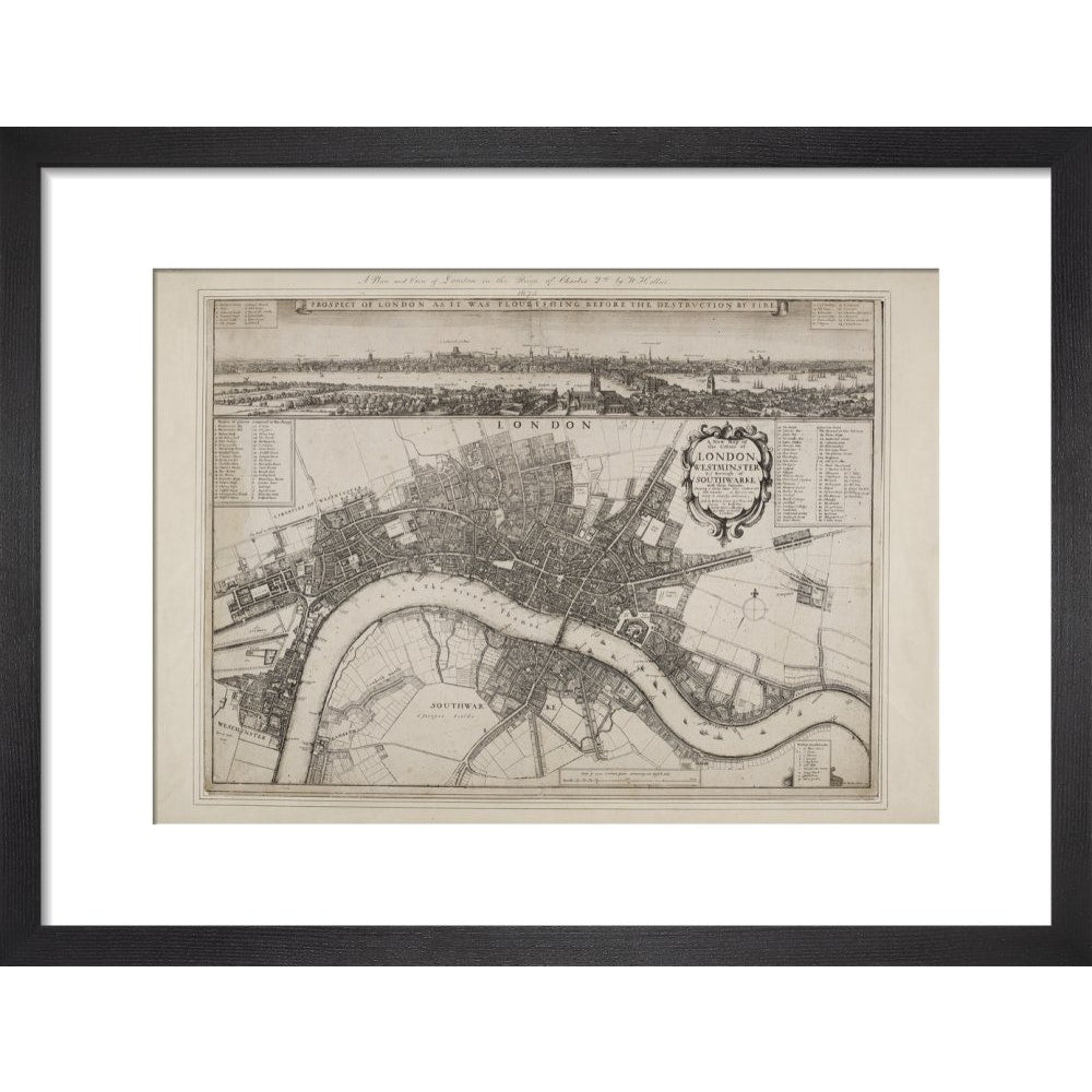 Wenceslaus Hollar's Map of London print in black frame