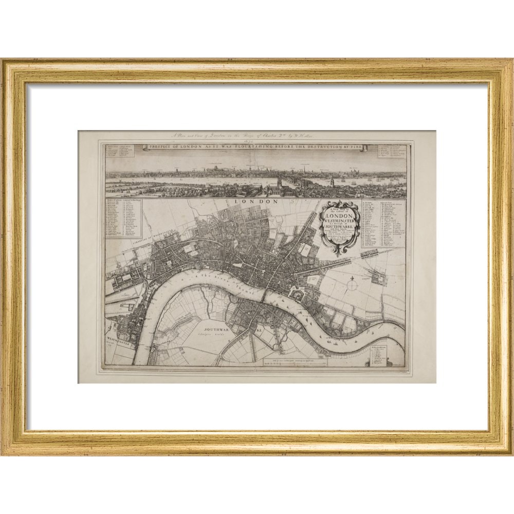 Wenceslaus Hollar's Map of London print in gold frame