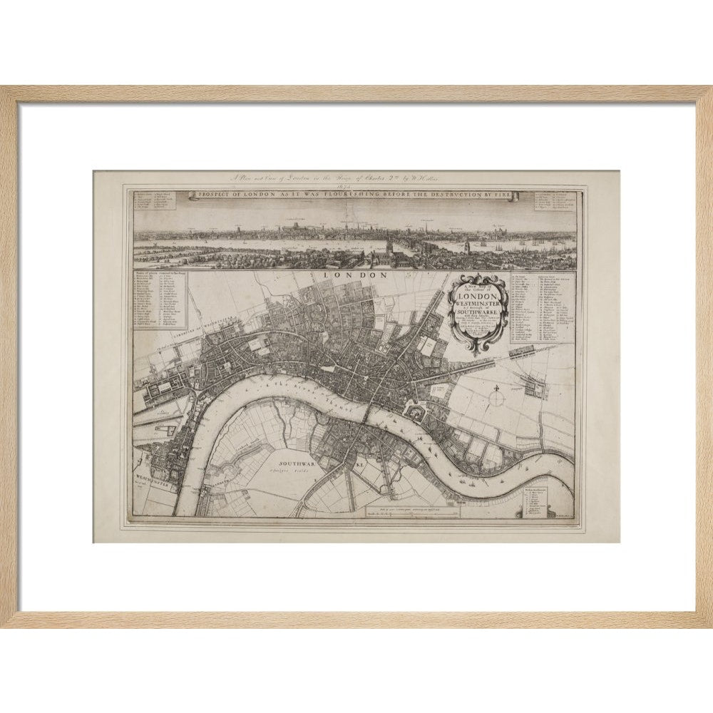 Wenceslaus Hollar's Map of London print in natural frame