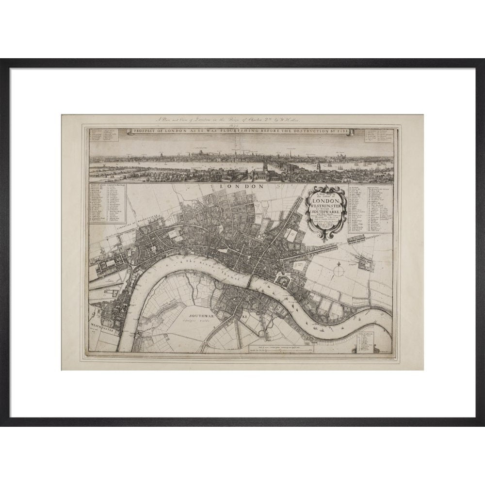 Wenceslaus Hollar's Map of London print in black frame