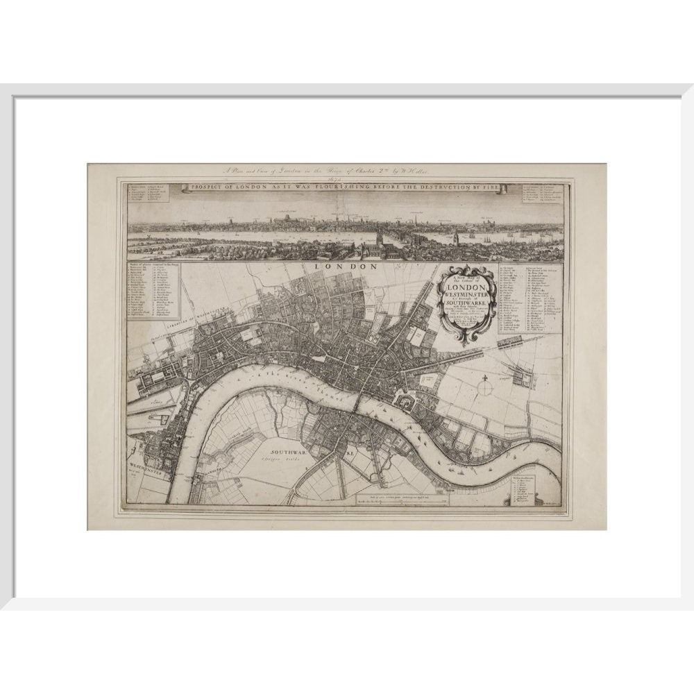 Wenceslaus Hollar's Map of London print in white frame