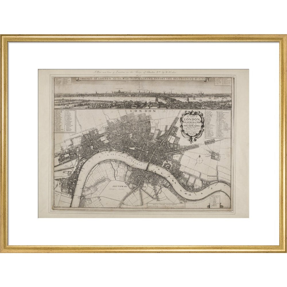 Wenceslaus Hollar's Map of London print in gold frame