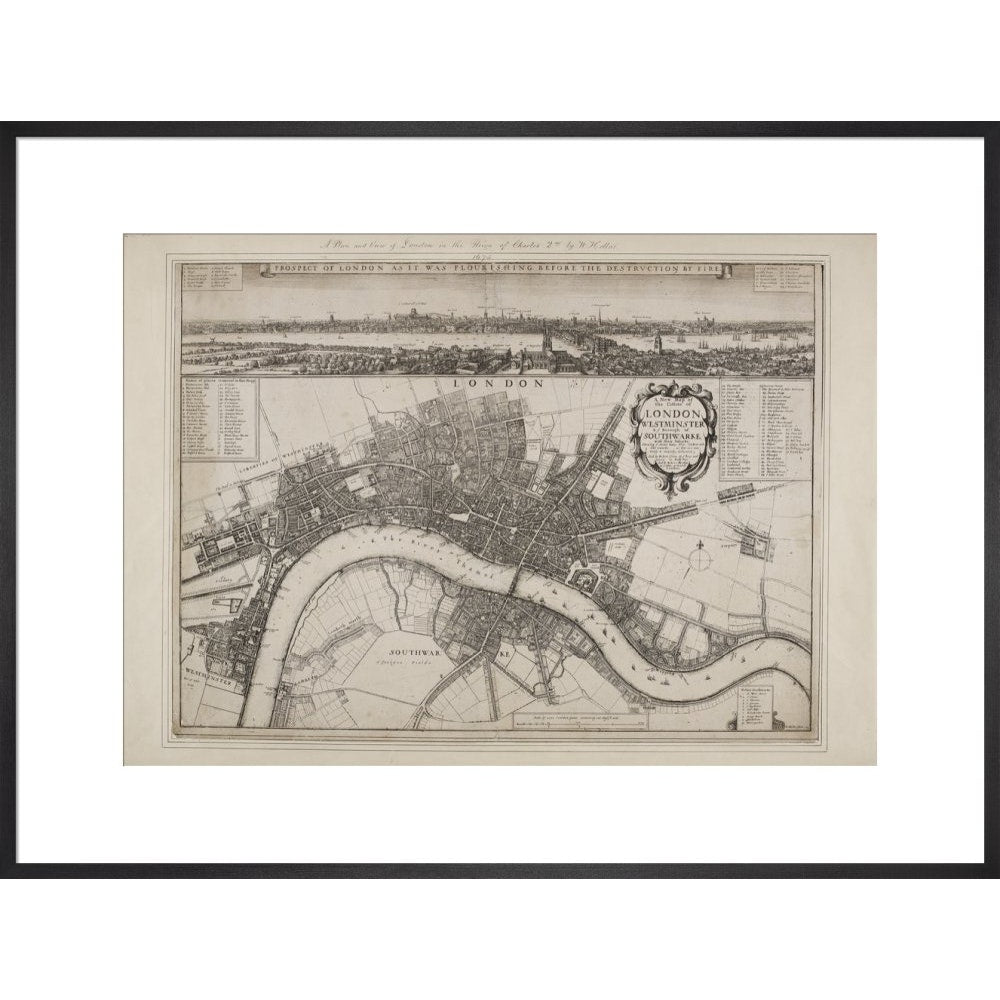 Wenceslaus Hollar's Map of London print in black frame
