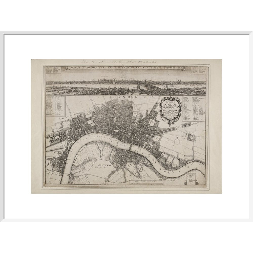 Wenceslaus Hollar's Map of London print in white frame