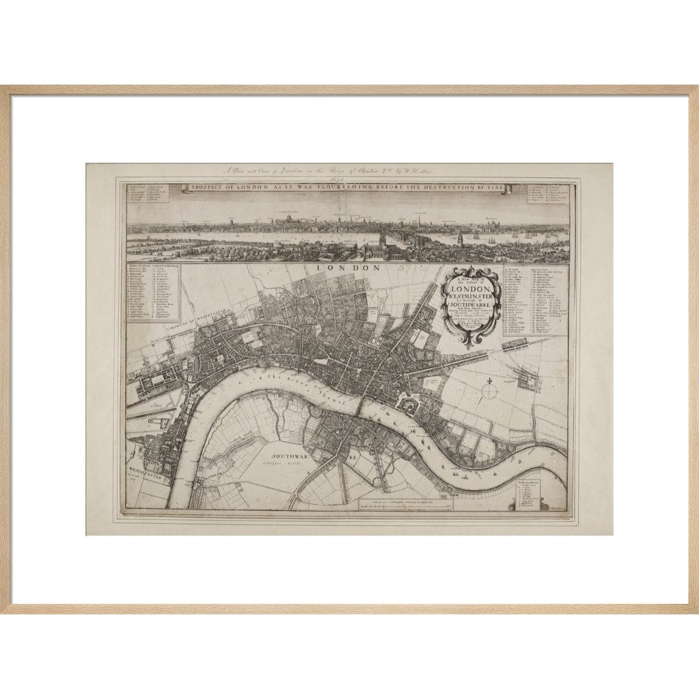Wenceslaus Hollar's Map of London print in natural frame