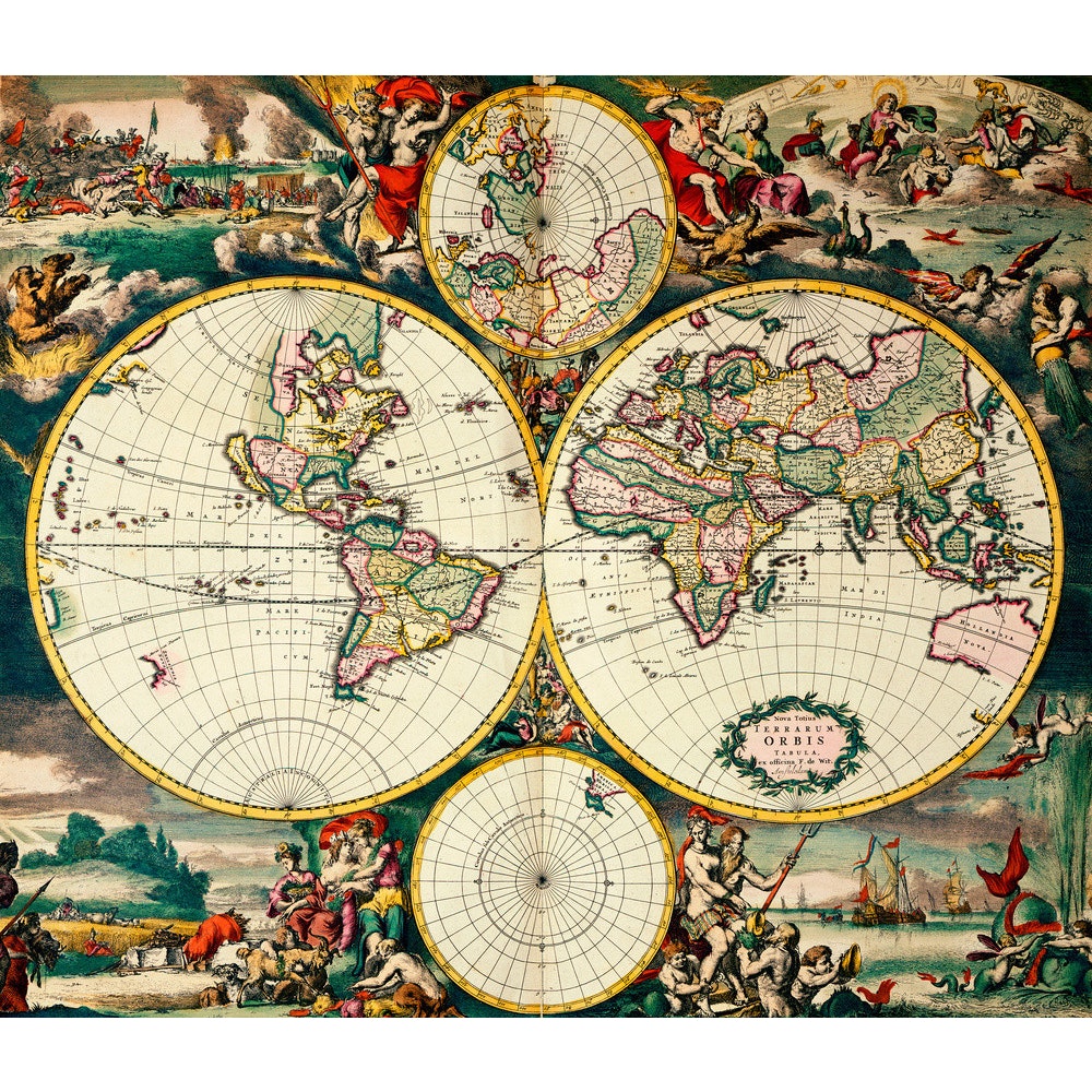 Four Hemisphere World Map print