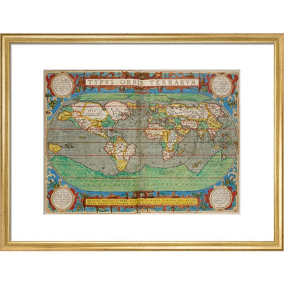 World Map (from Theatrum Orbis Terrarum) print in gold frame
