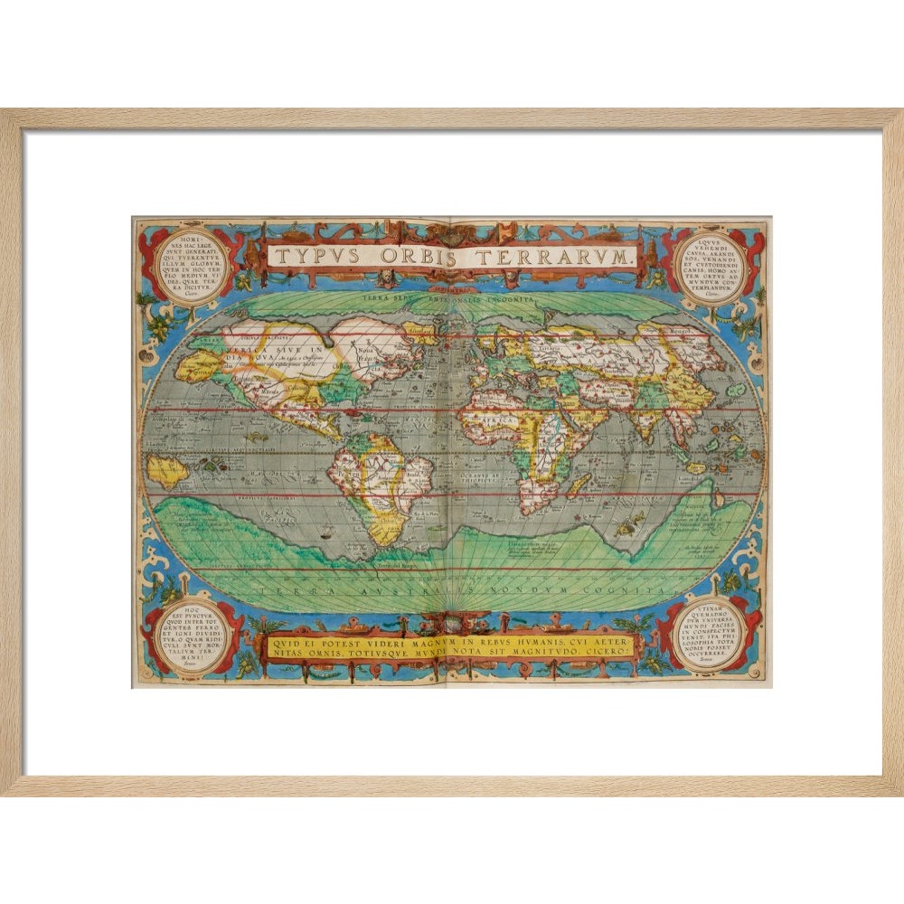 World Map (from Theatrum Orbis Terrarum) print in natural frame