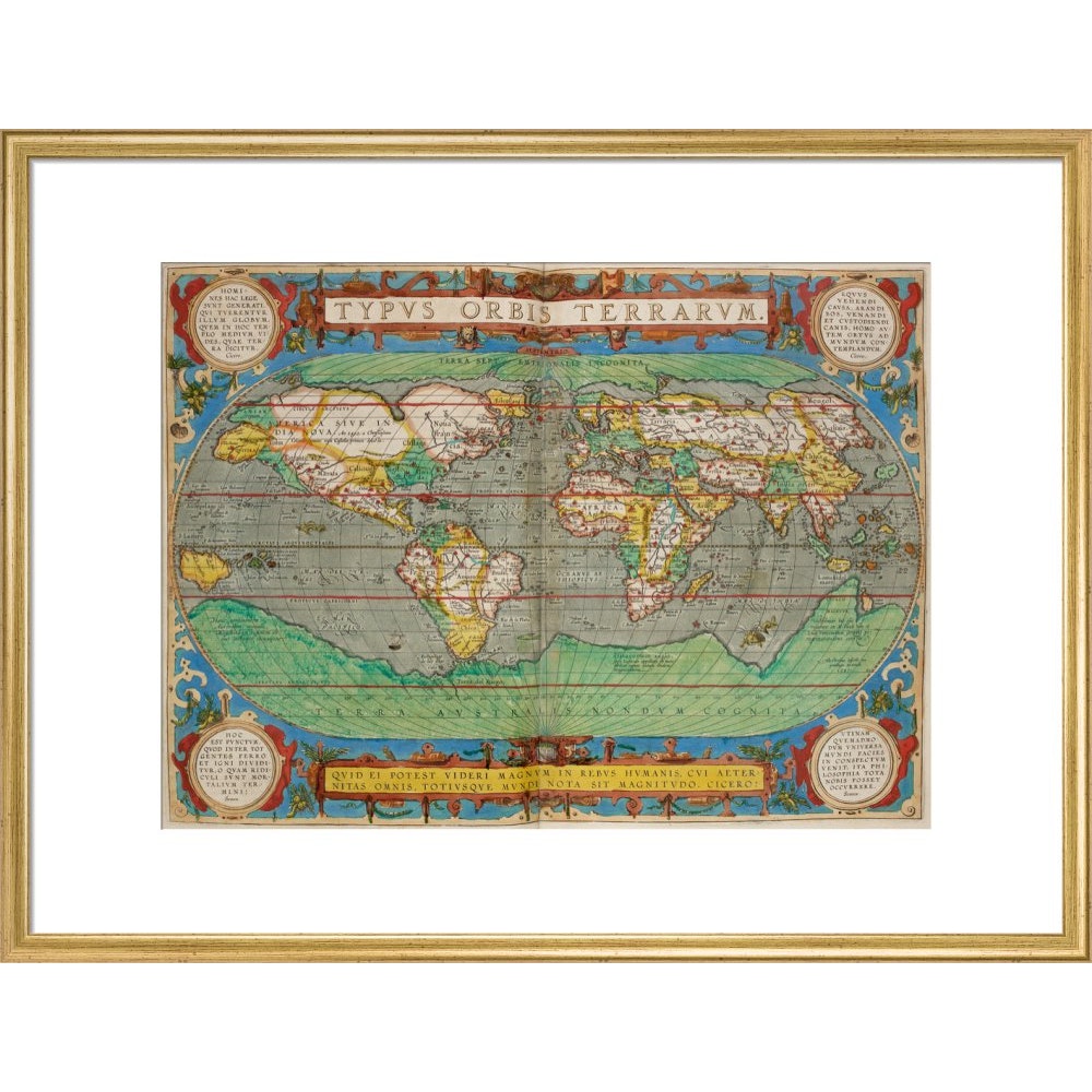 World Map (from Theatrum Orbis Terrarum) print in gold frame
