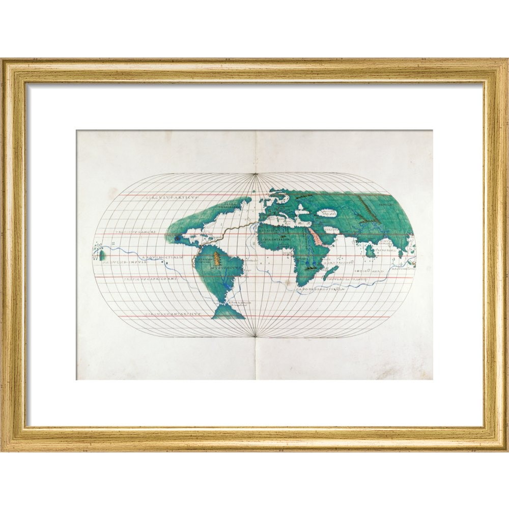 Portolan Atlas World Map print in gold frame