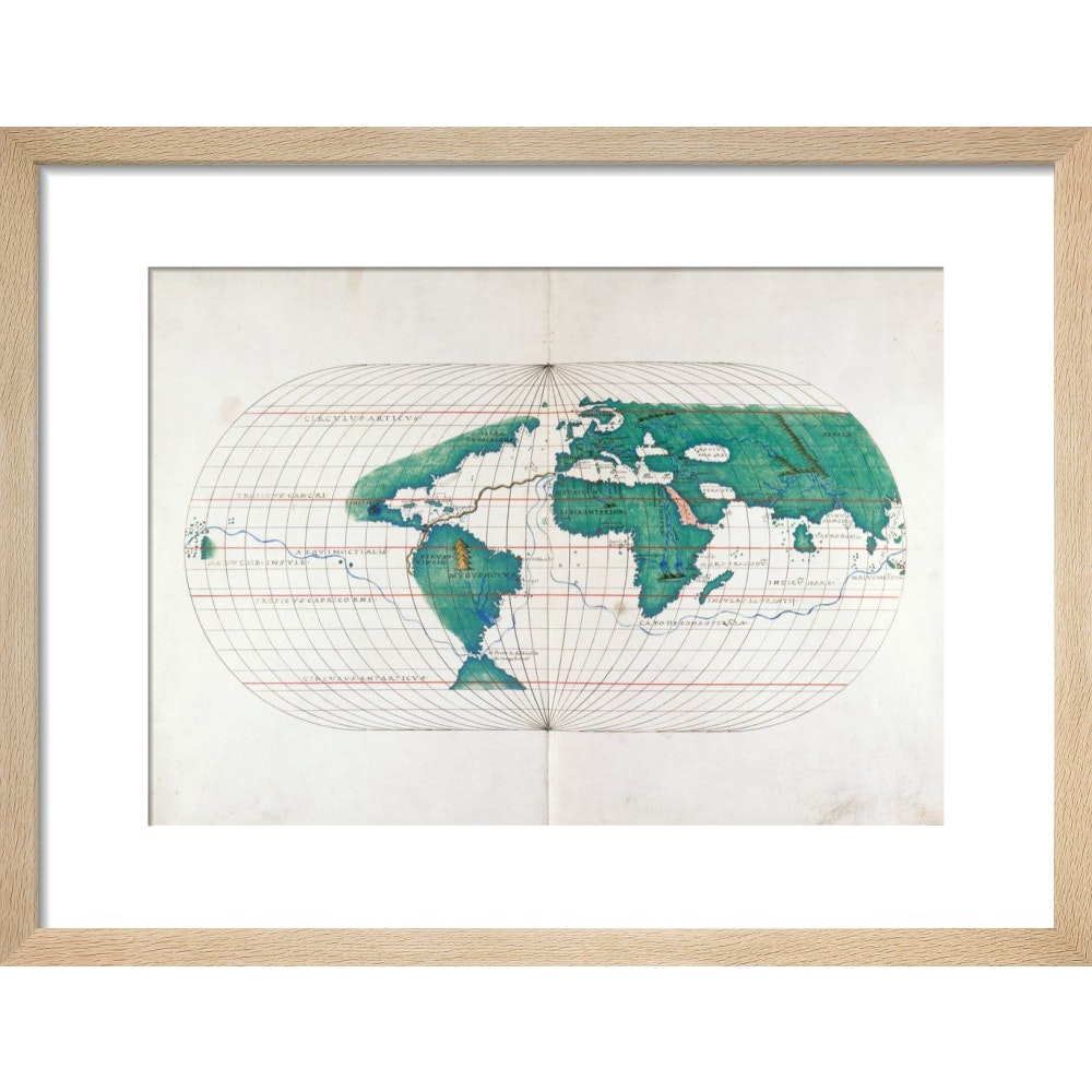 Portolan Atlas World Map print in natural frame