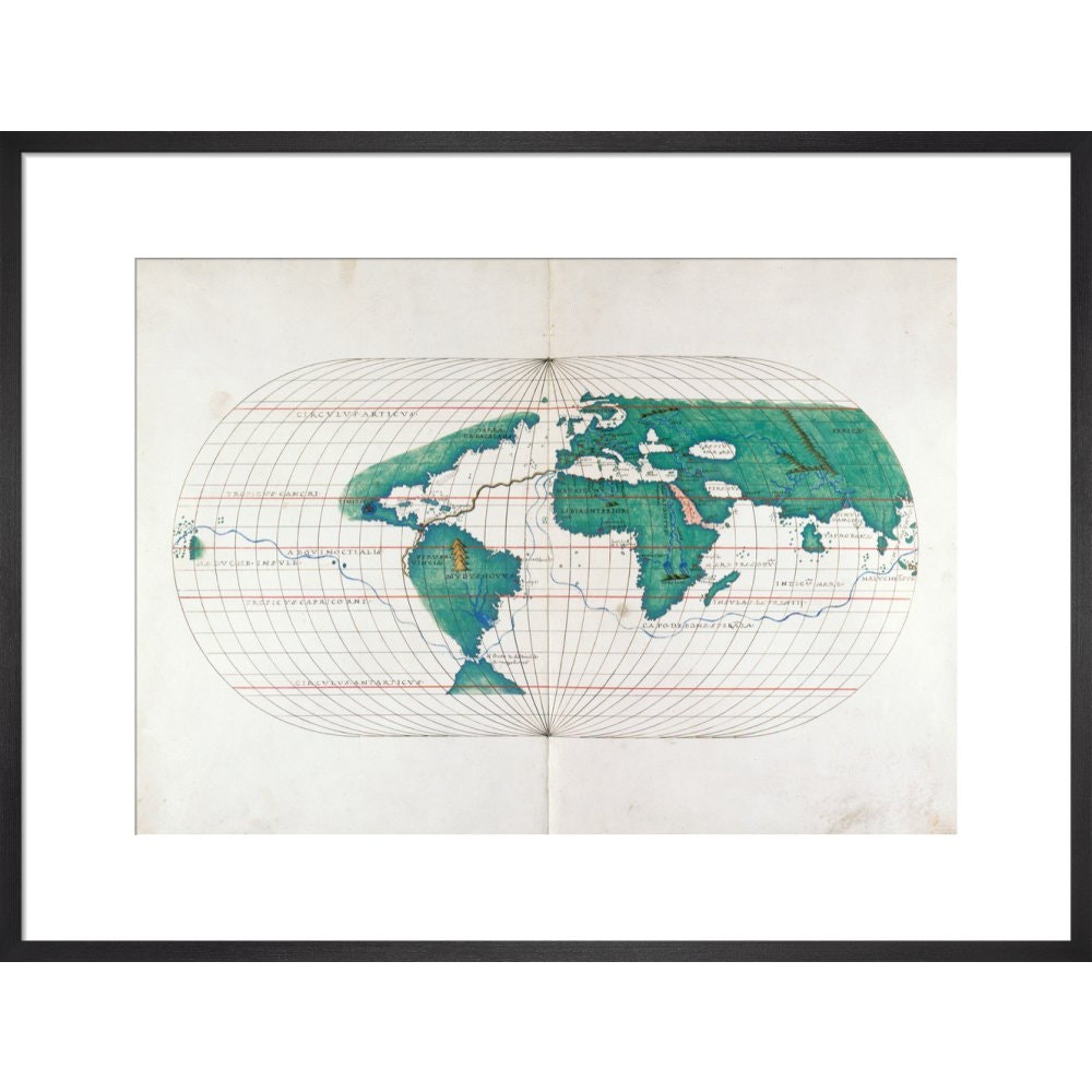 Portolan Atlas World Map print in black frame