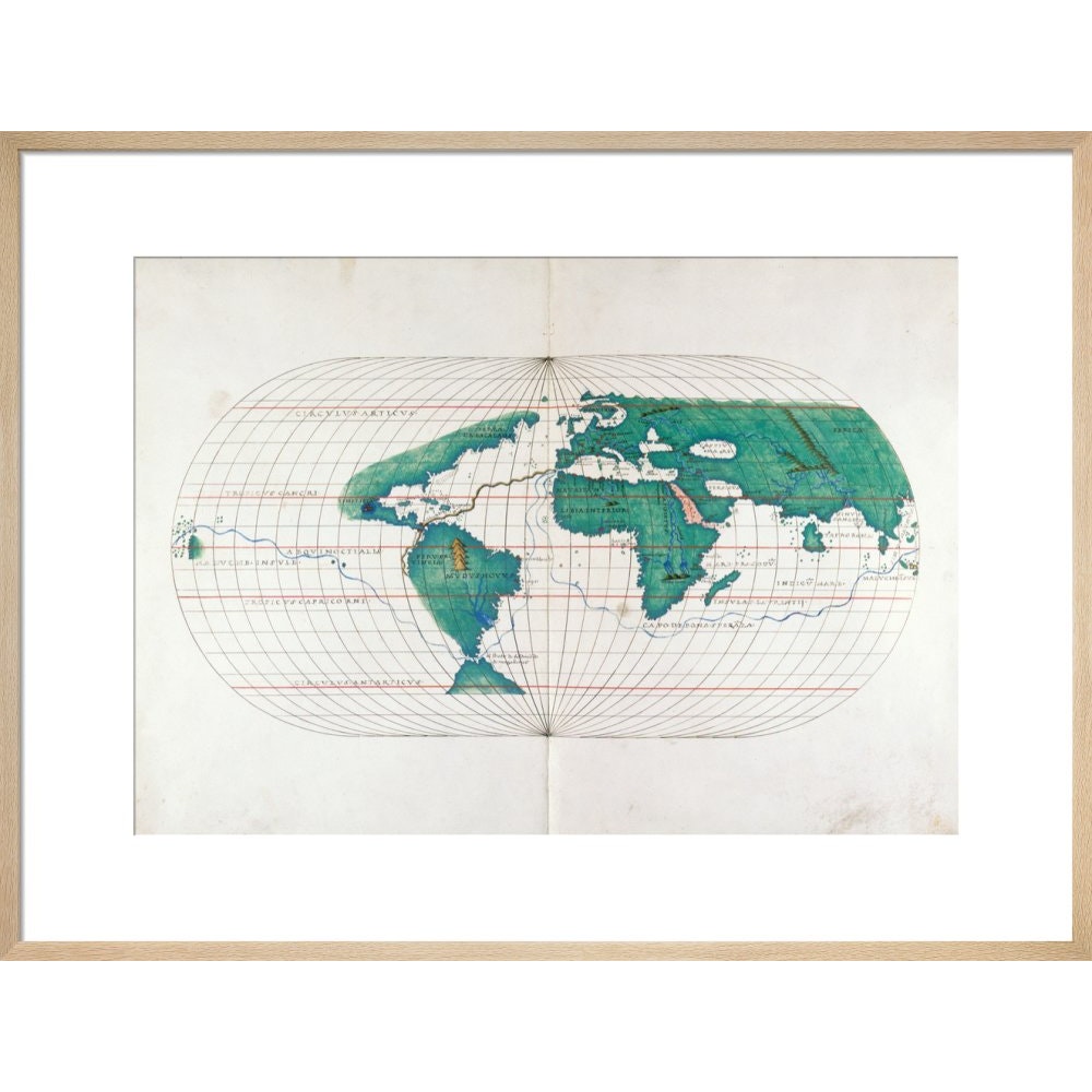 Portolan Atlas World Map print in natural frame