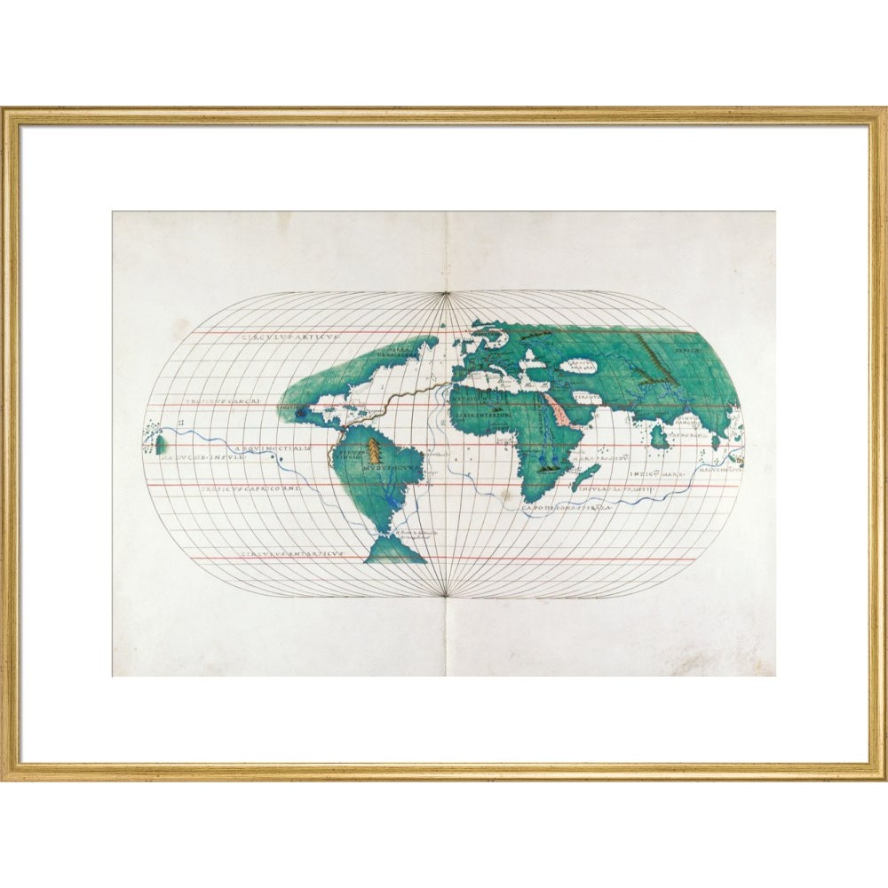 Portolan Atlas World Map print in gold frame